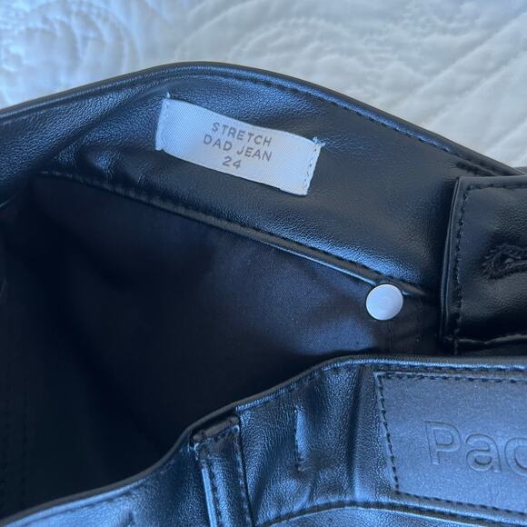PacSun Stretch Dad Asymmetrical Waist Jeans Faux Leather Black 24 NWT - Picture 10 of 12